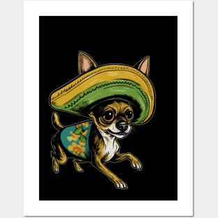 Funny Cute Chihuahua in Mexican Hat" - Adorable Dog Lover Gift Posters and Art